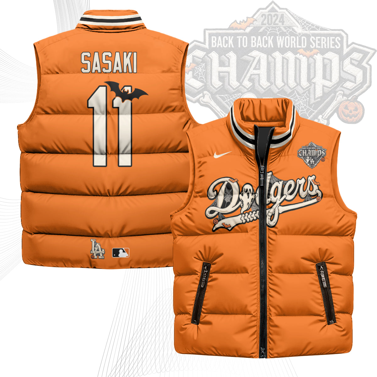 Los Angeles Dodgers Halloween 2026 Unisex Puffer Vest - Printed