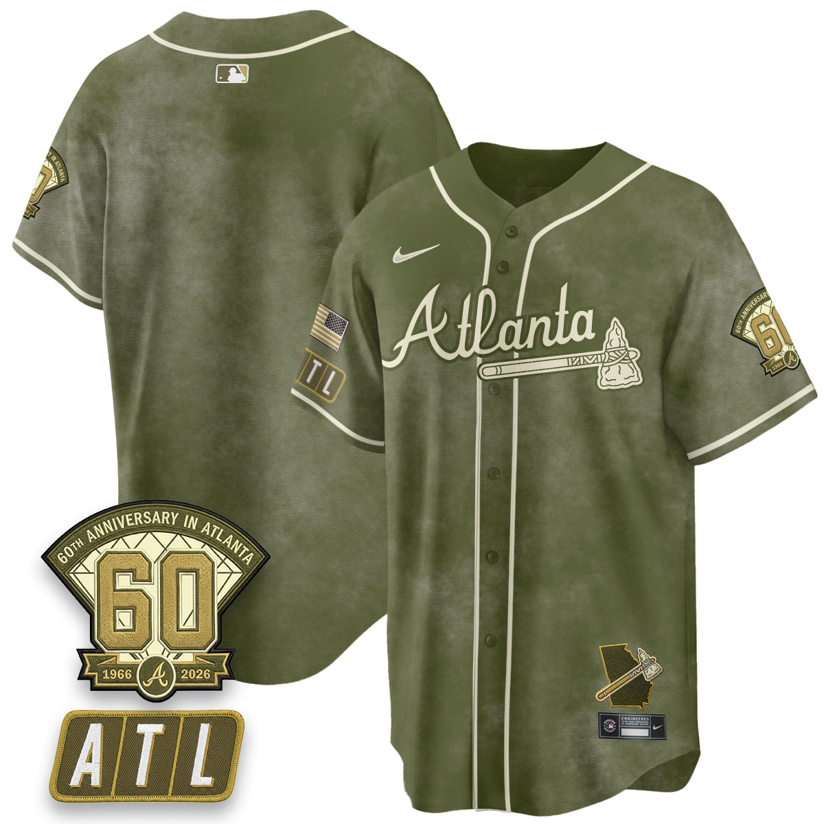 ATL New Era Olive 2026 Armed Forces Day Vapor Limited Jersey - All Stitched