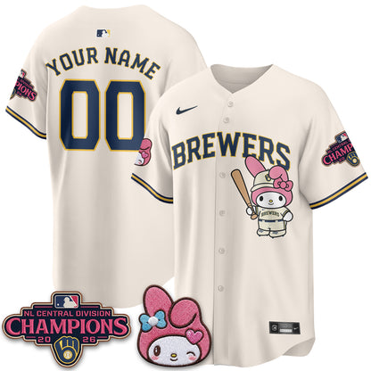 Milwaukee Brewers NL Central Champs x Pink Sanrio Friend  Vapor Custom Jersey - Stitched