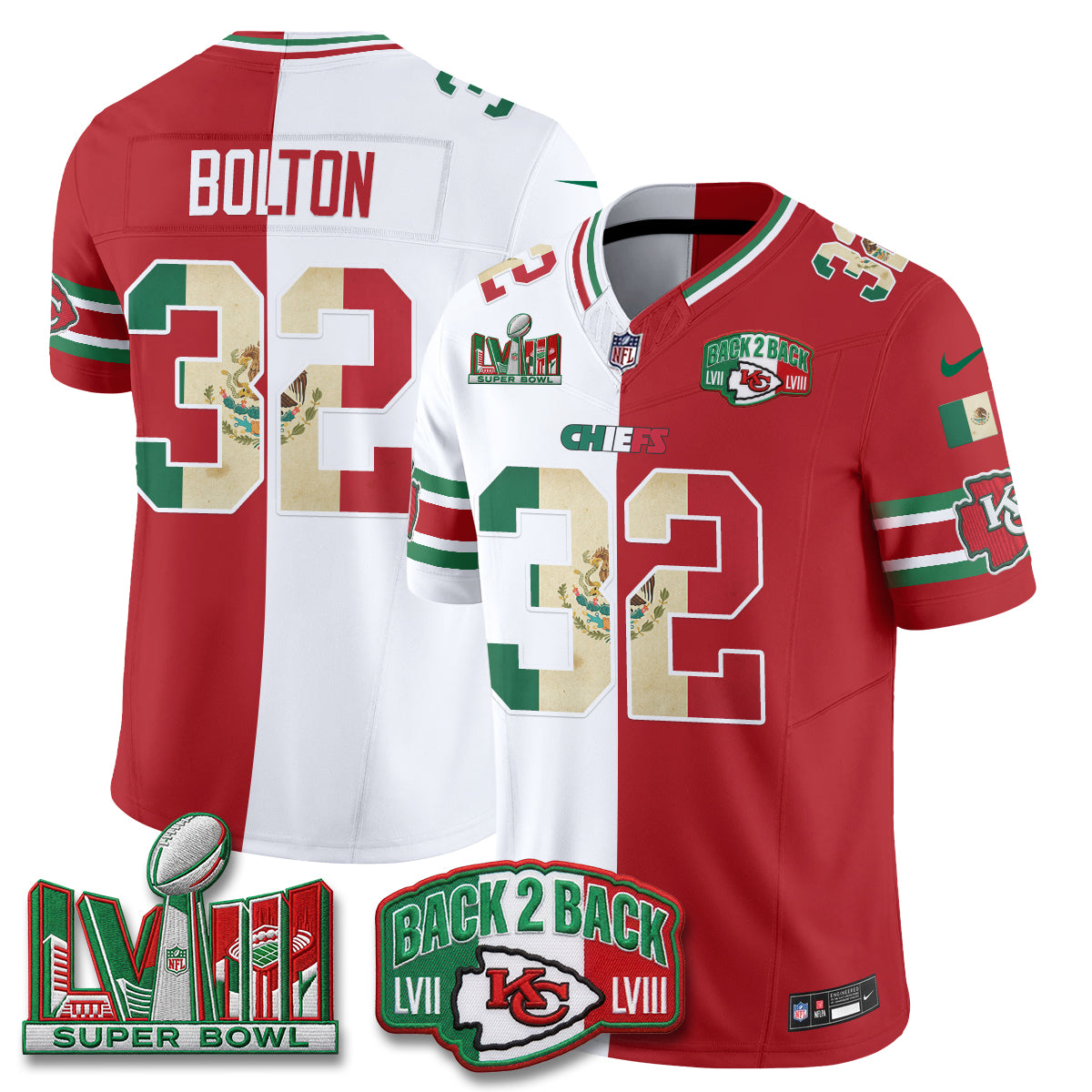 Kansas City Chiefs Mexico Split Edition Vapor Jersey - Stitched