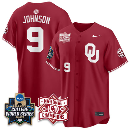 Oklahoma Sooners 2026 NCAA Baseball Men's College World Series Champions Vapor Jersey - Stitched