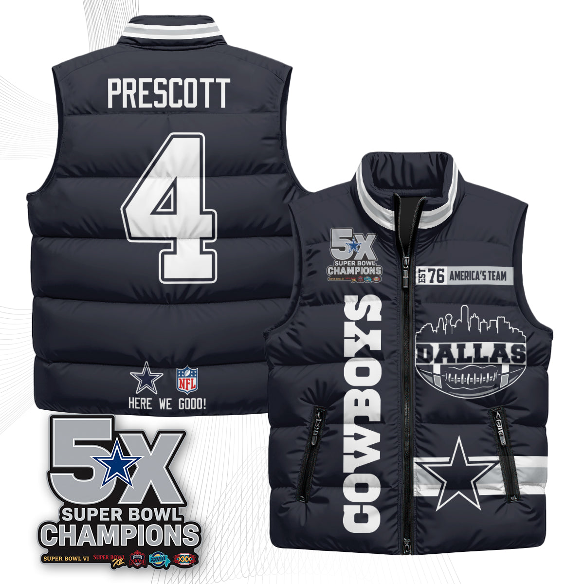 DAL "America's Team" Puffer Vest - Printed