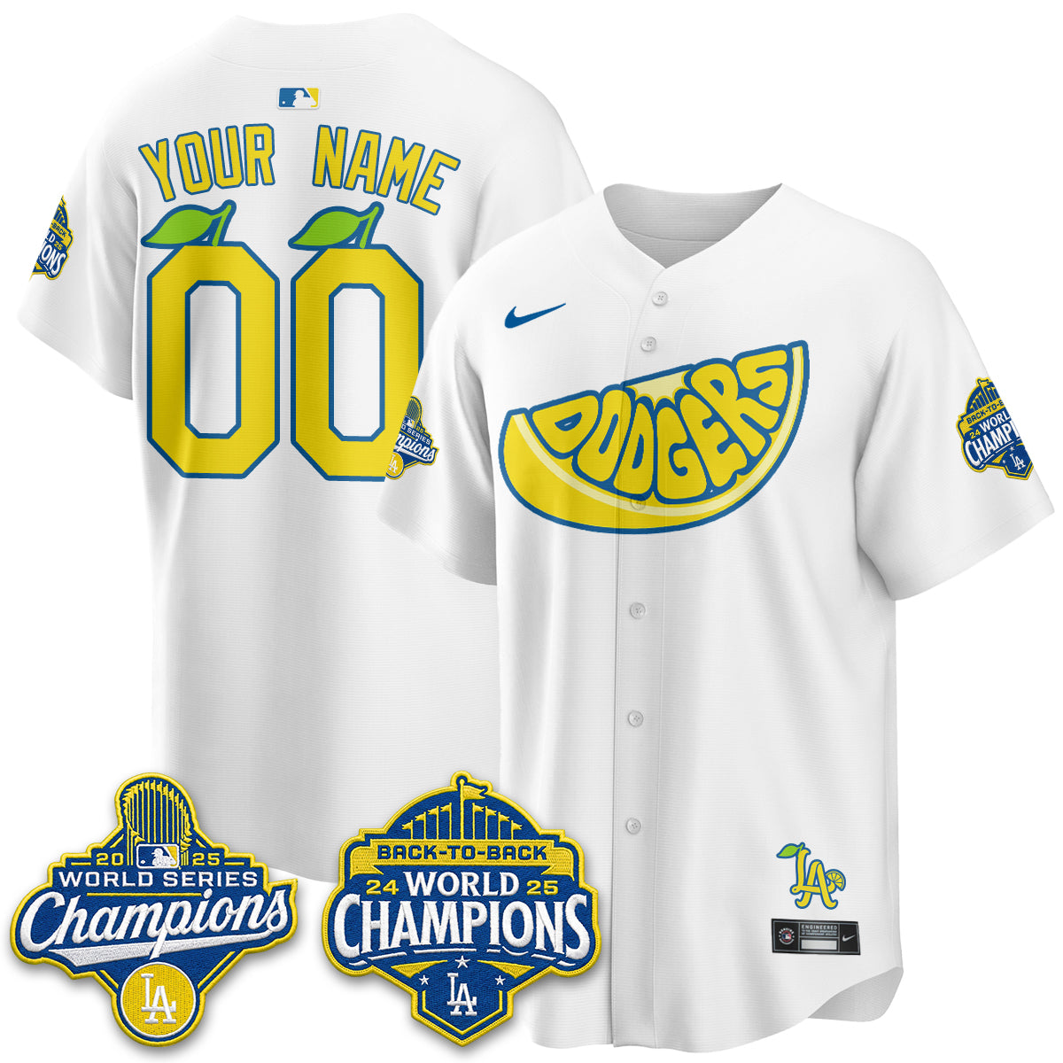 Los Angeles Dodgers Lemonade Collection Vapor Custom Jersey - Stitched