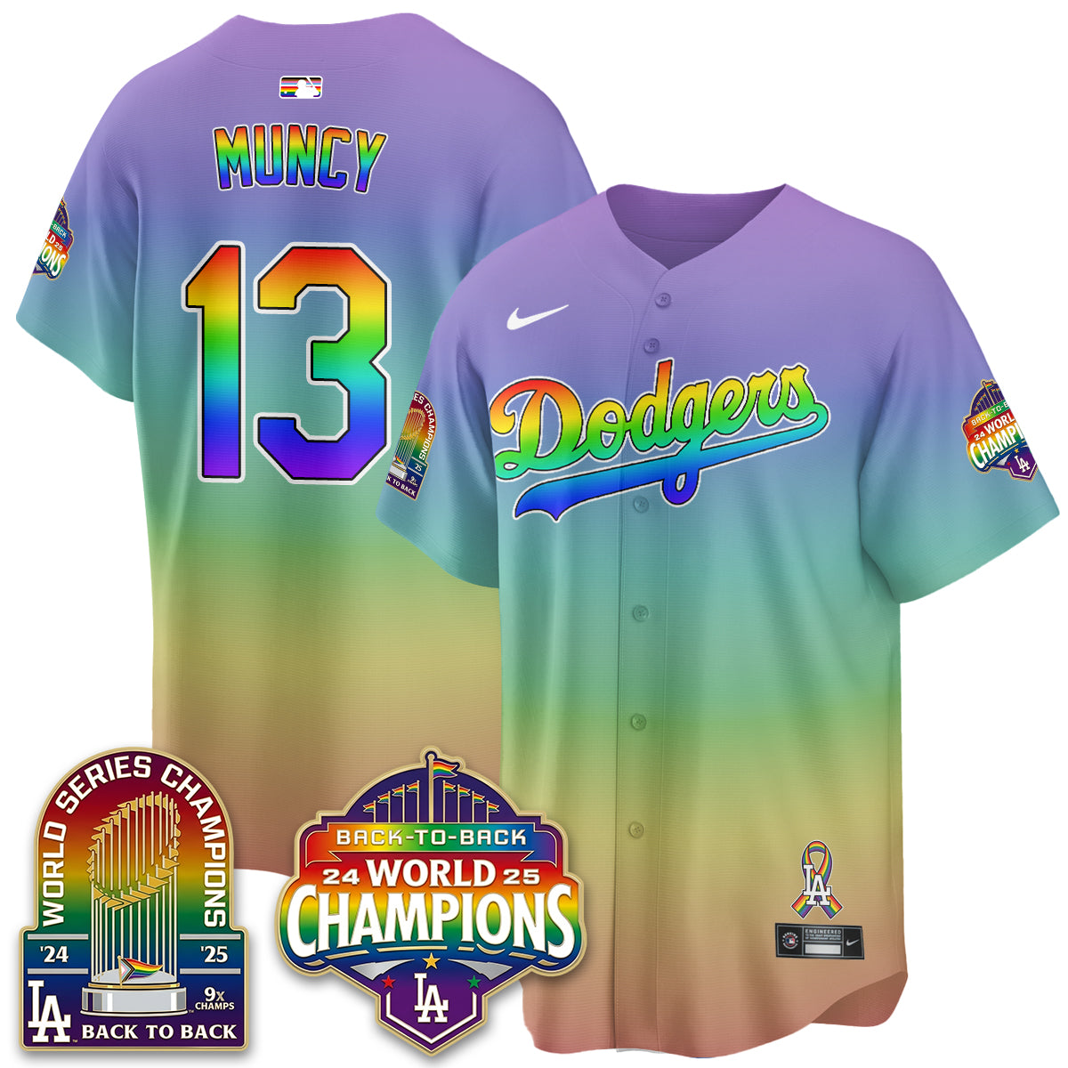 Los Angeles Dodgers Happy Pride Month Vapor Jersey - Stitched