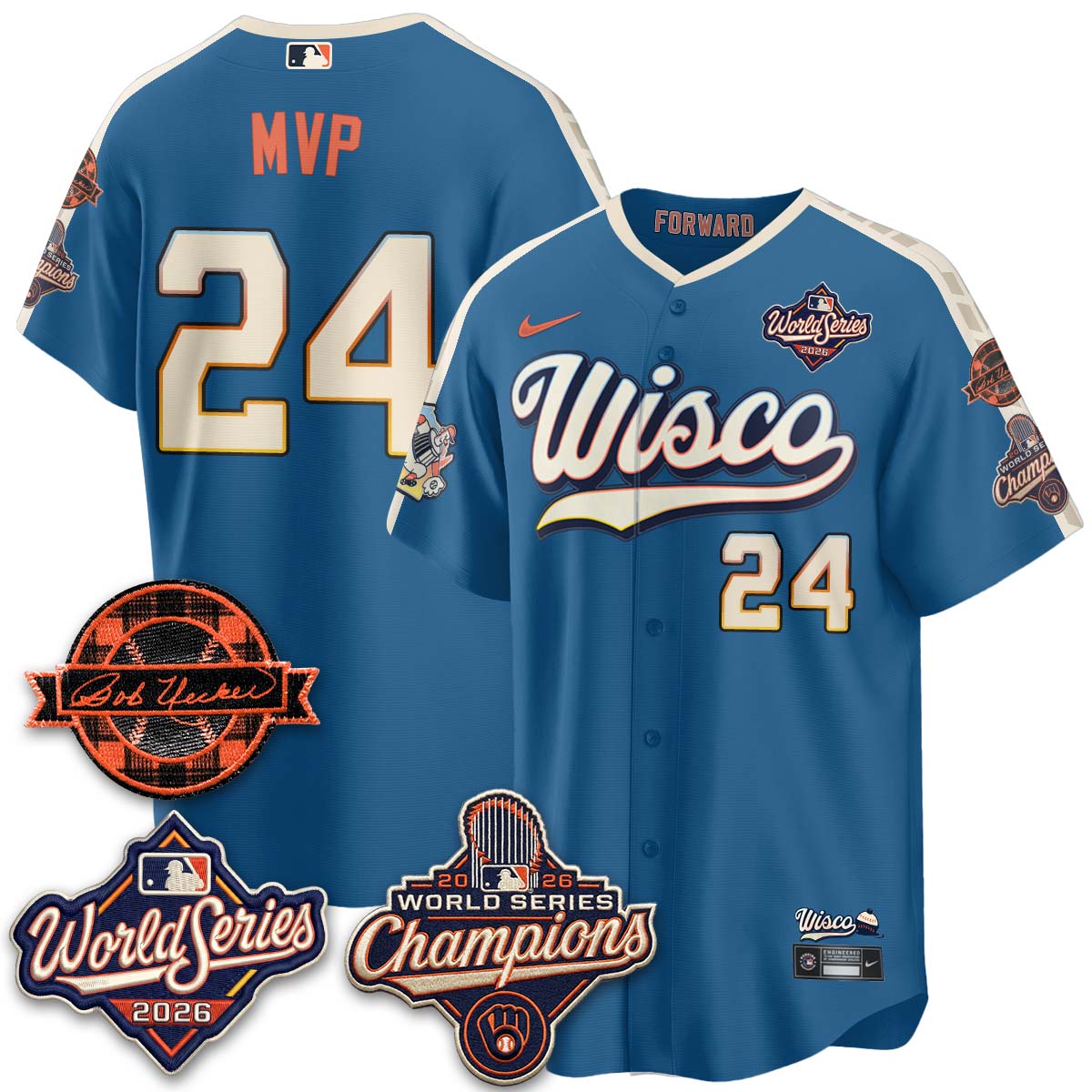 MIL 2026 WS Champions - Bob Uecker Patch Cream Jersey - Stitched (#24)