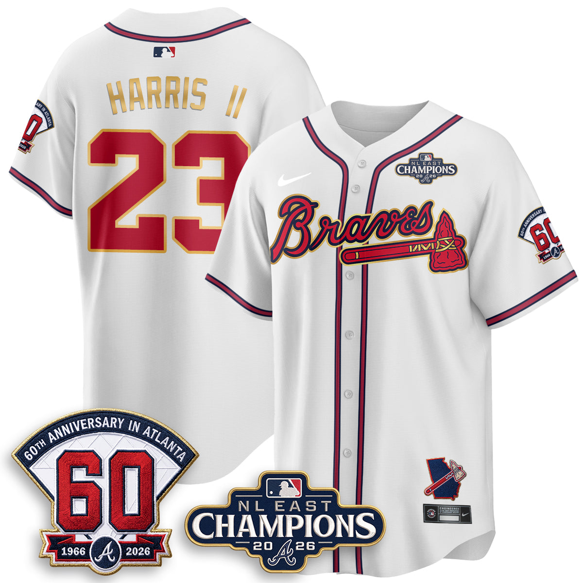 Atlanta Braves 2026 NL East Champs Gold Edition Vapor Jersey - Stitched