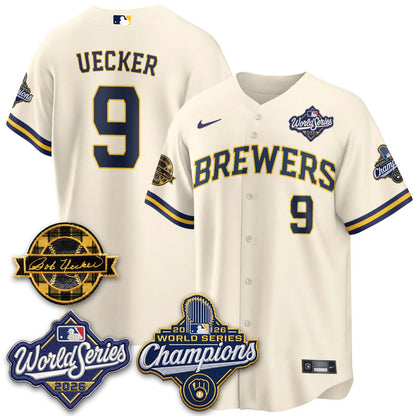 MIL 2026 WS Champions - Bob Uecker Patch Cream Jersey - Stitched (#24)