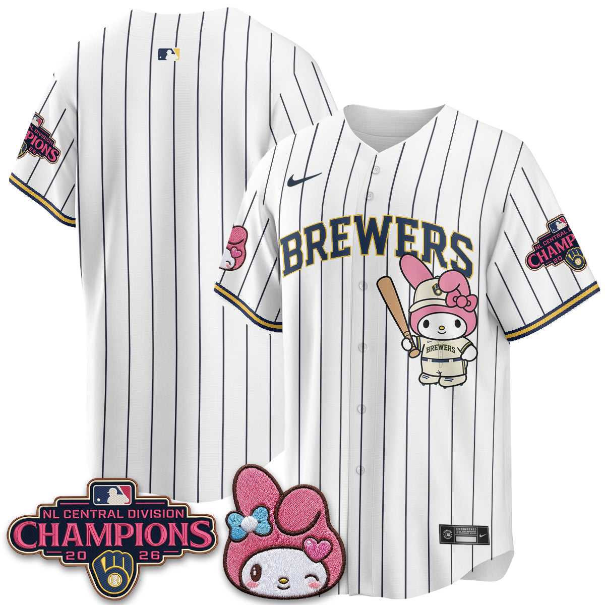 Milwaukee Brewers NL Central Champs x Pink Sanrio Friend  Vapor Jersey - Stitched