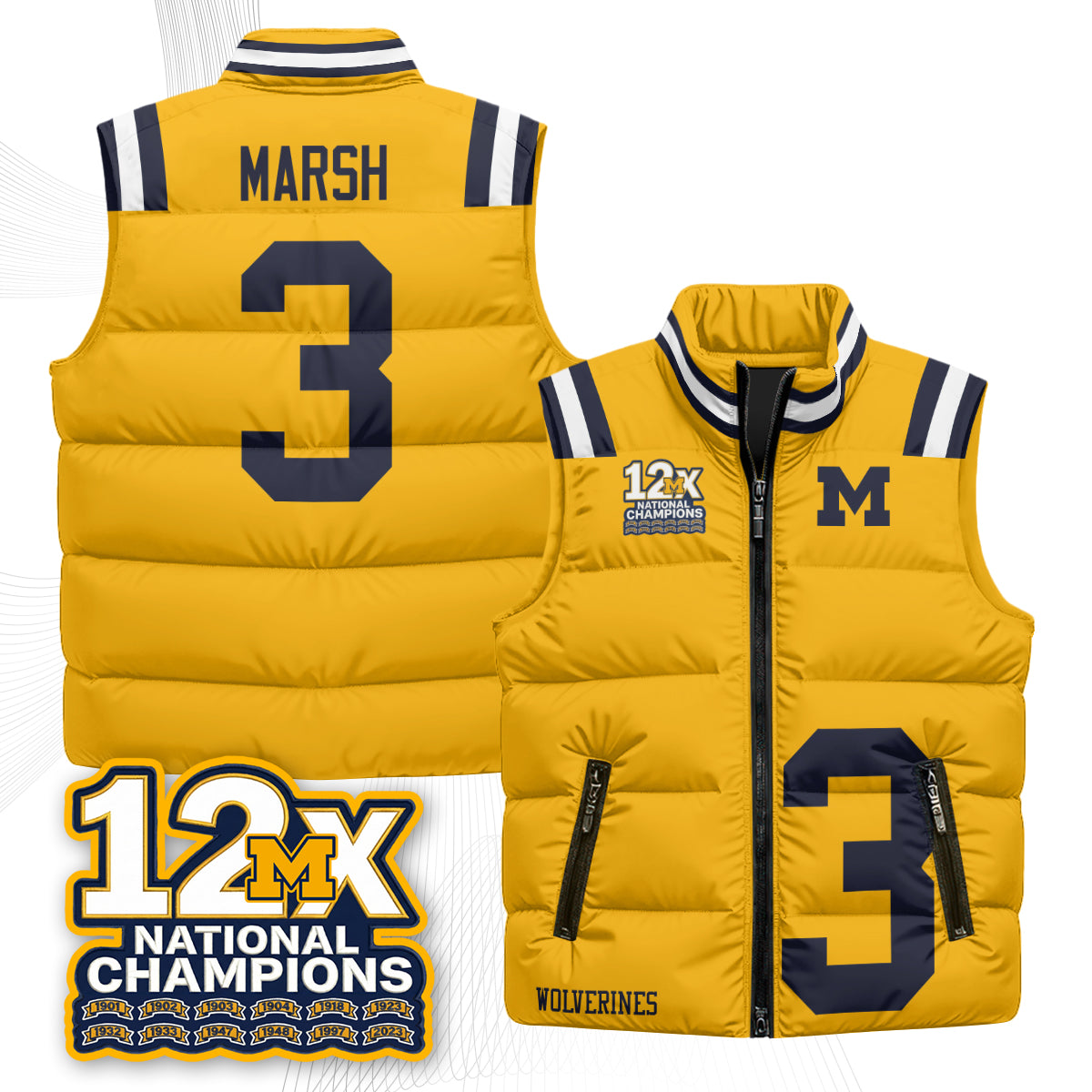 MICH 12X Champs Puffer Vest - Printed