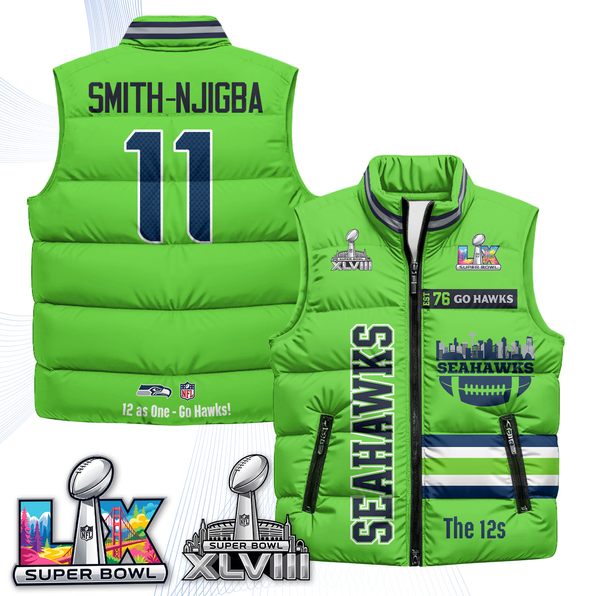 Seattle Seahawks "Go Hawks" Edition Puffer Vest - Printed