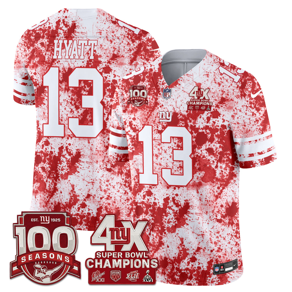 New York Giants 4X Champs Blood Splash Edition Vapor Jersey - Stitched