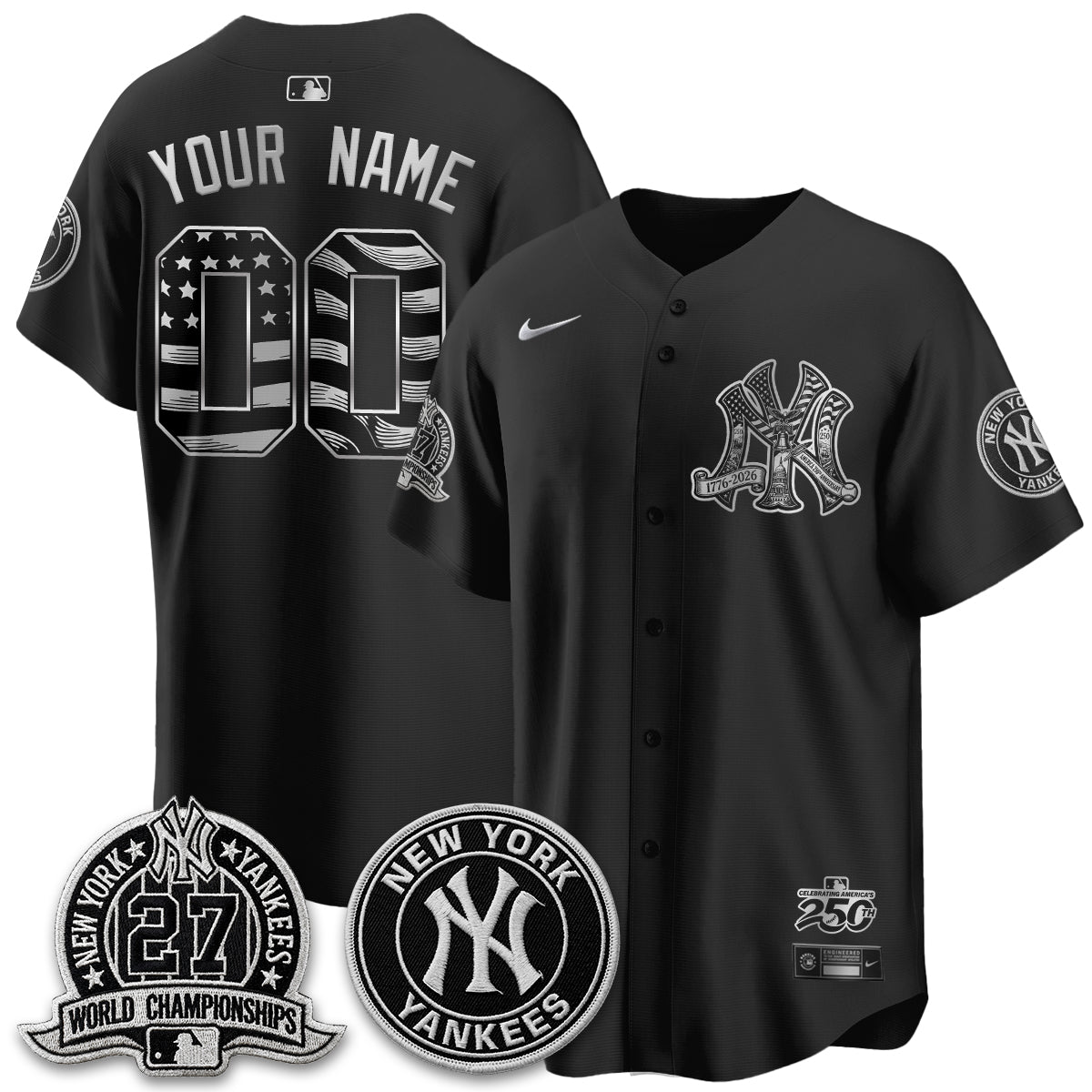 NYY Fourth of July USA Vapor Limited Custom Jersey - Stitched