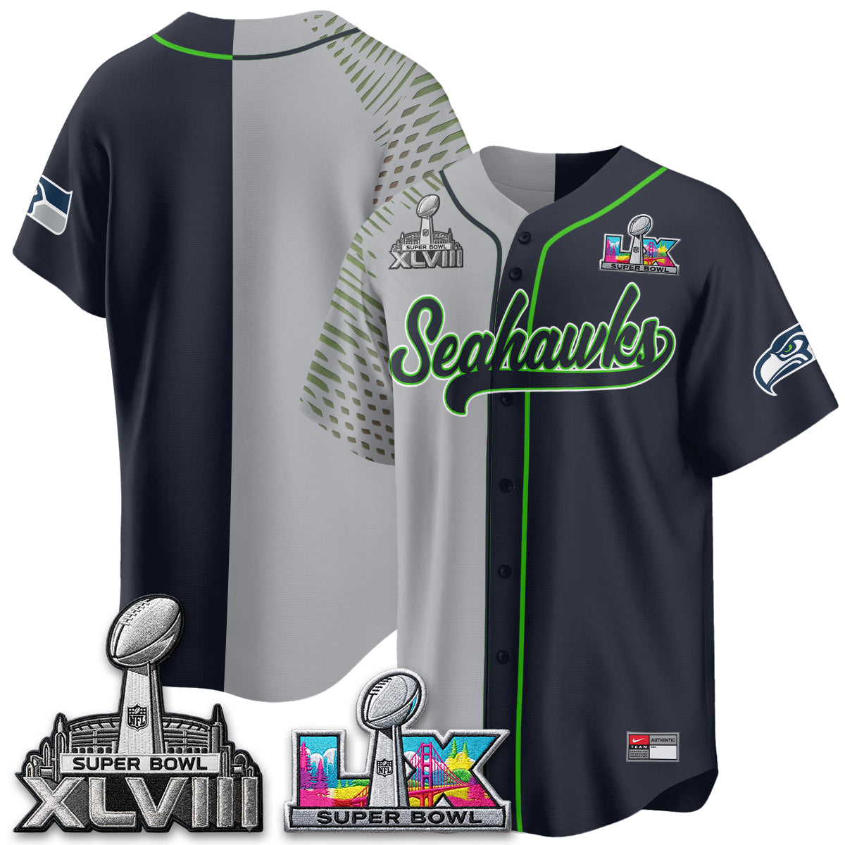 Seattle Seahawks S.Bowl Champs Split Baseball Vapor Jersey V2- Stitched