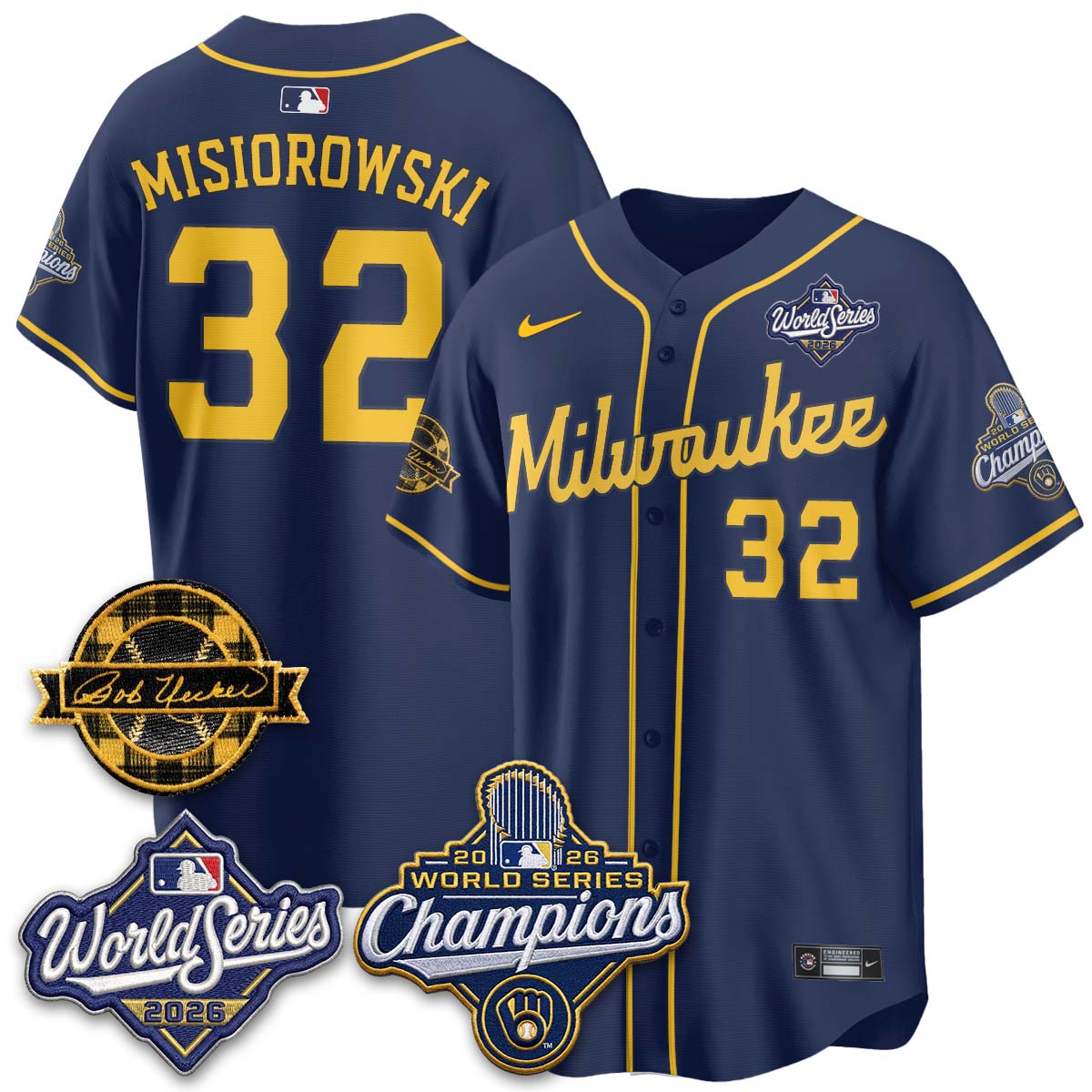 MIL 2026 WS Champions - Bob Uecker Patch Cream Jersey - Stitched (#24)