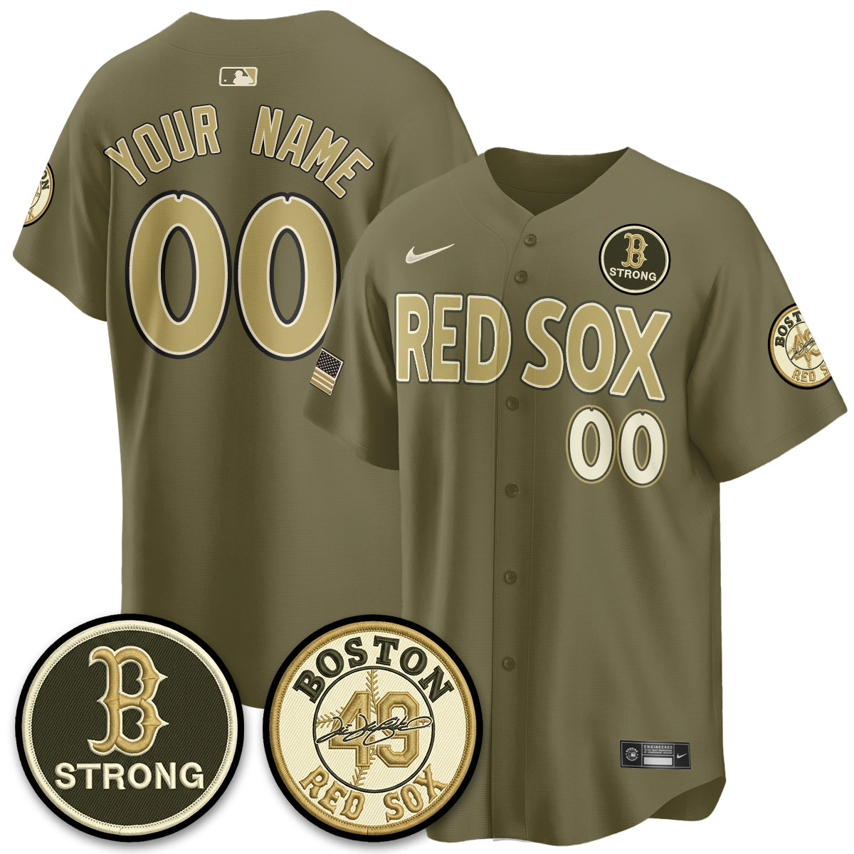 BOS New Era Olive 2026 Armed Forces Day Custom Jersey - All Stitched
