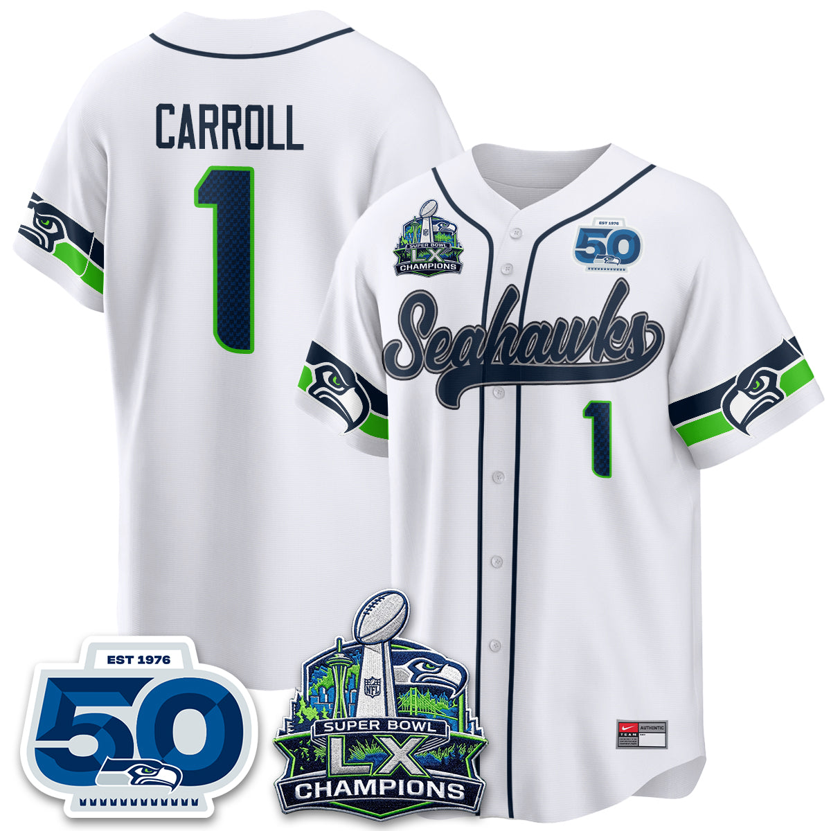 Seattle Seahawks SB LX Champs Vapor Baseball Jersey - Stitch