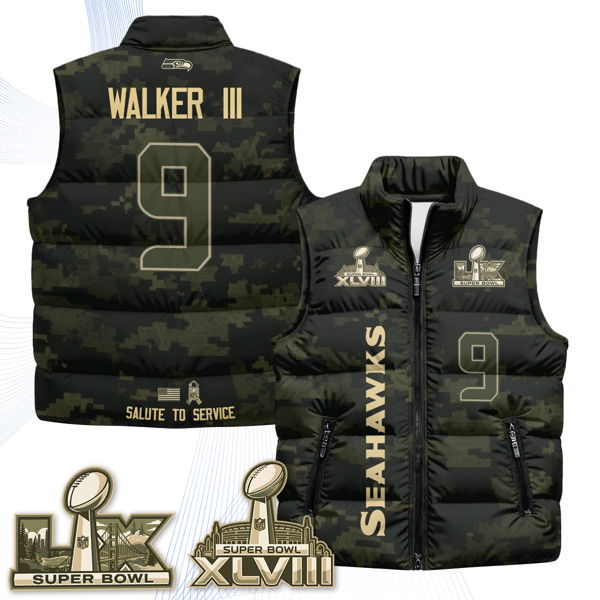 Seattle Seahawks 2026 Salute to Service Puffer Vest - Printed