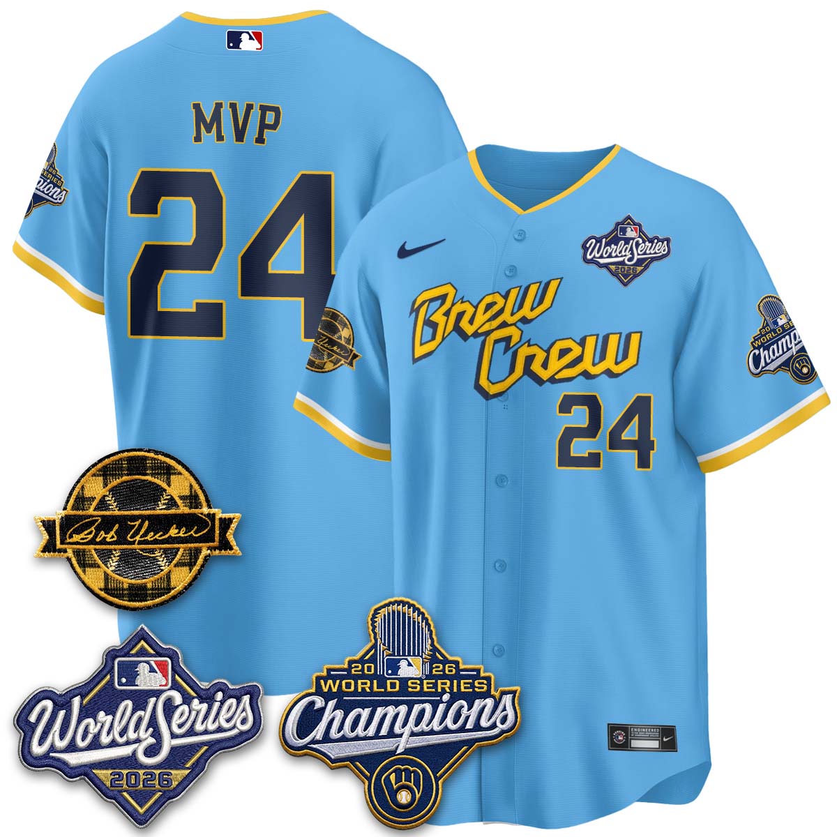 MIL 2026 WS Champions - Bob Uecker Patch Cream Jersey - Stitched (#24)