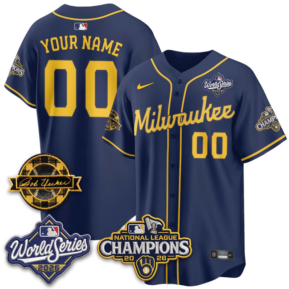 Milwaukee Brewers 2026 NL Champions - Bob Uecker Patch Custom Vapor Jersey - Stitched
