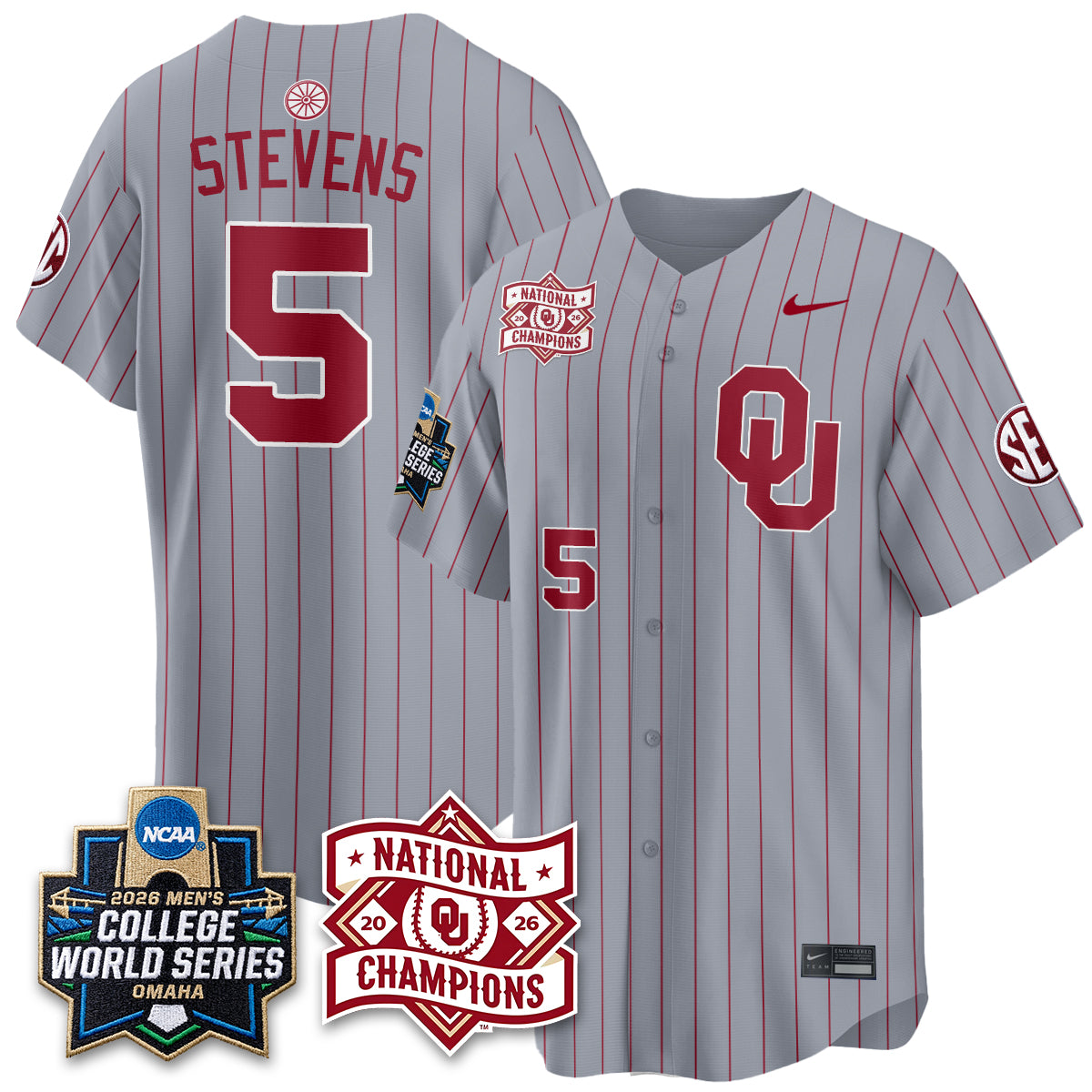 Oklahoma Sooners 2026 NCAA Baseball Men's College World Series Champions Vapor Jersey - Stitched