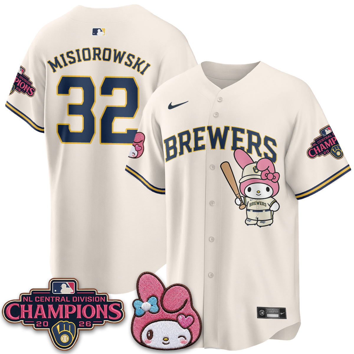 Milwaukee Brewers NL Central Champs x Pink Sanrio Friend  Vapor Jersey - Stitched