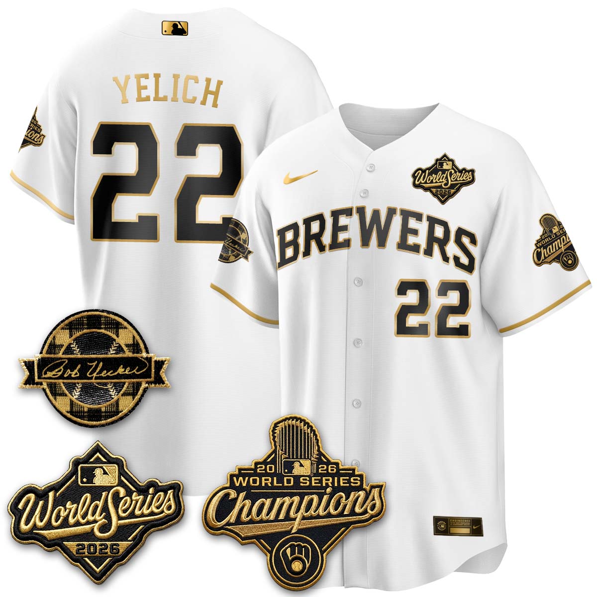MIL 2026 WS Champions - Bob Uecker Patch Cream Jersey - Stitched (#24)