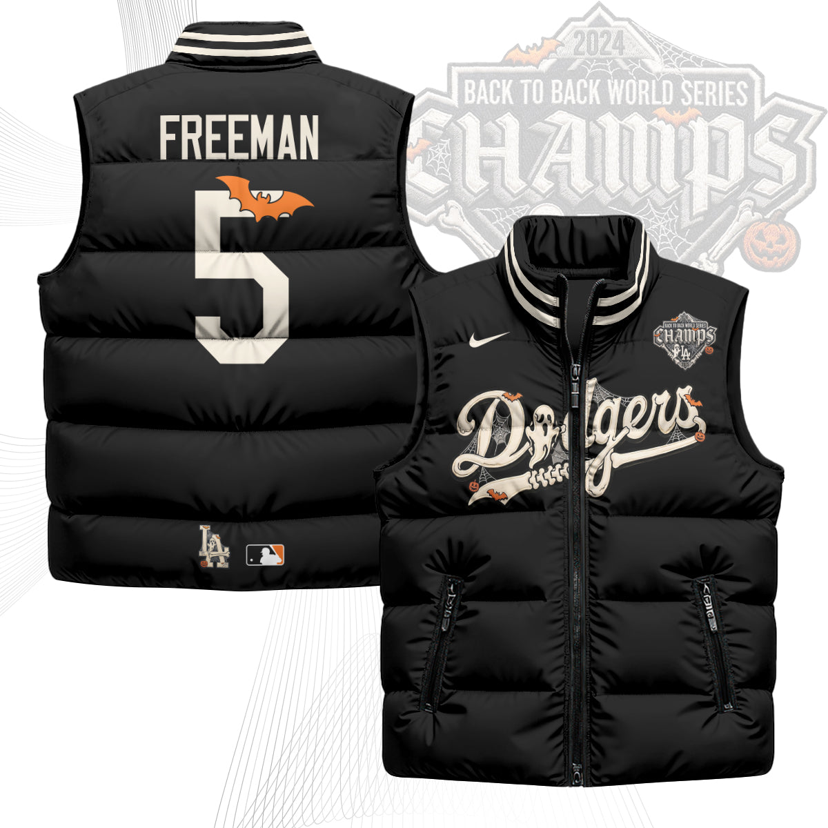 Los Angeles Dodgers Halloween 2026 Unisex Puffer Vest - Printed
