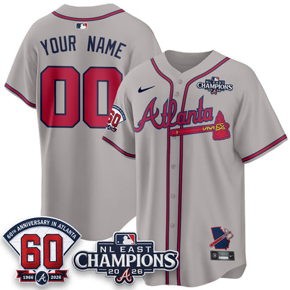 Atlanta Braves 2026 NL East Champs Vapor Custom Jersey - Stitched