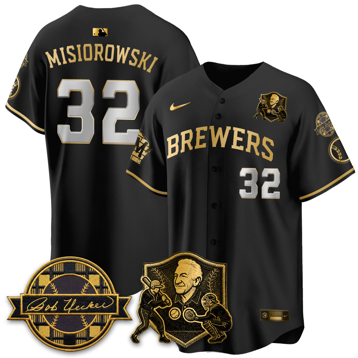 MIL Bob Uecker - 54 Seasons for Brewers' Vapor Limited Gold Jersey - All Stitched
