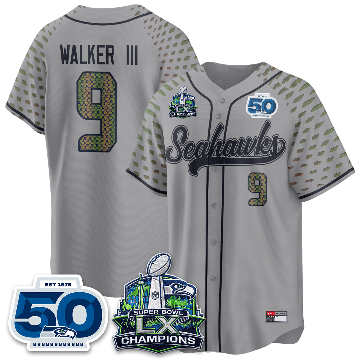 Seattle Seahawks SB LX Champs Vapor Baseball Jersey - Stitch
