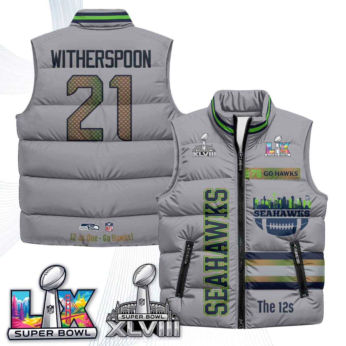 Seattle Seahawks "Go Hawks" Edition Puffer Vest - Printed