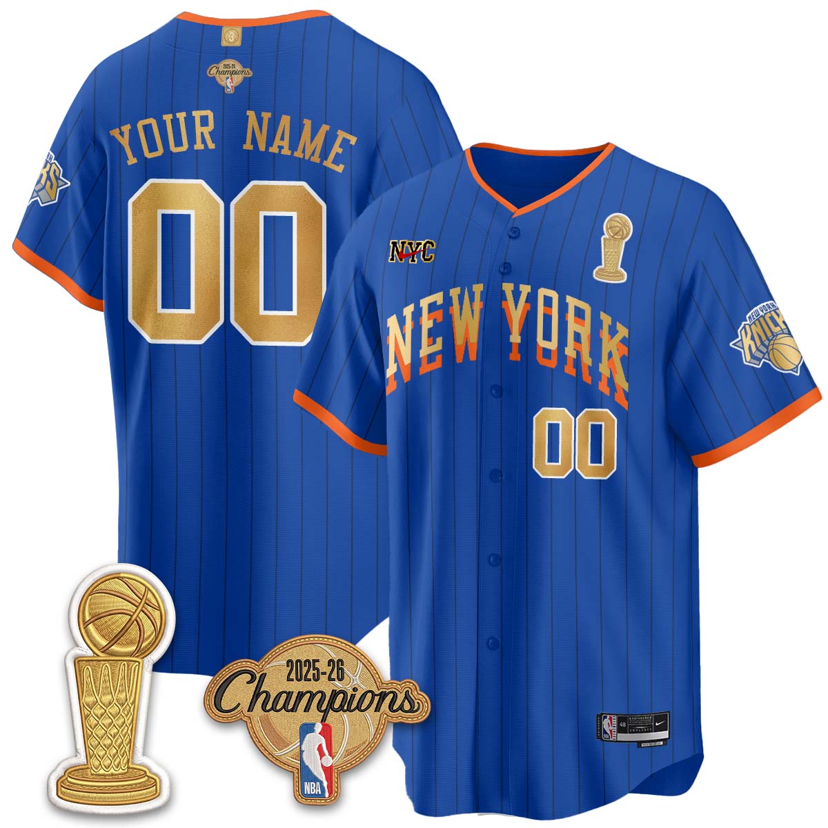 New York Knicks Champions Night Baseball Custom Vapor Jersey - Stitched