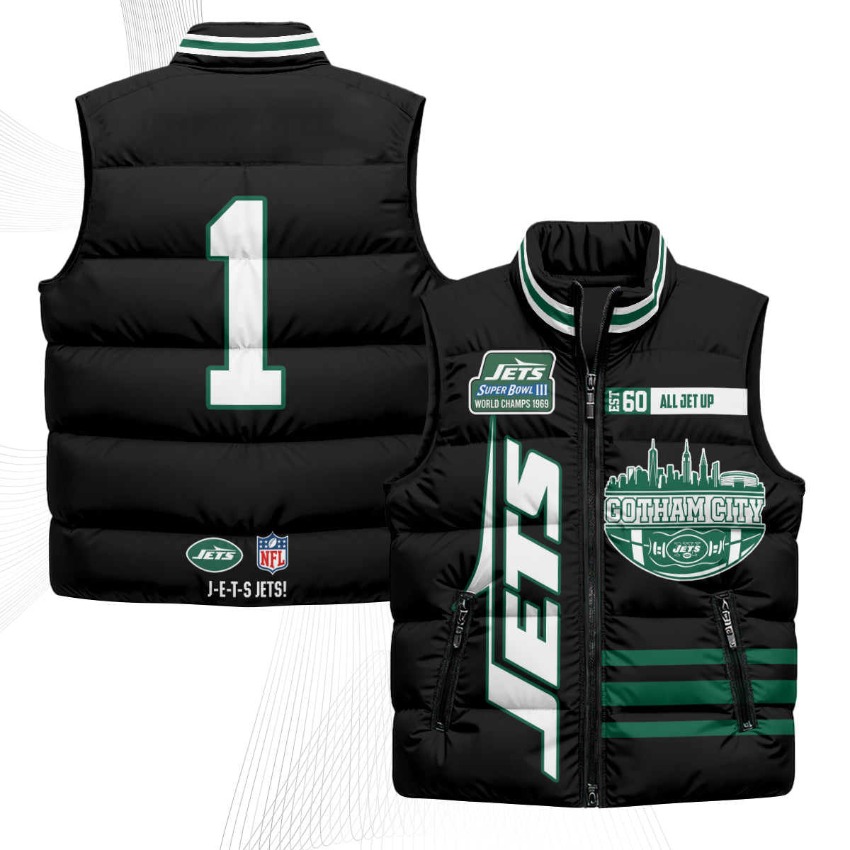 New York Jets Gotham City Puffer Vest - Printed