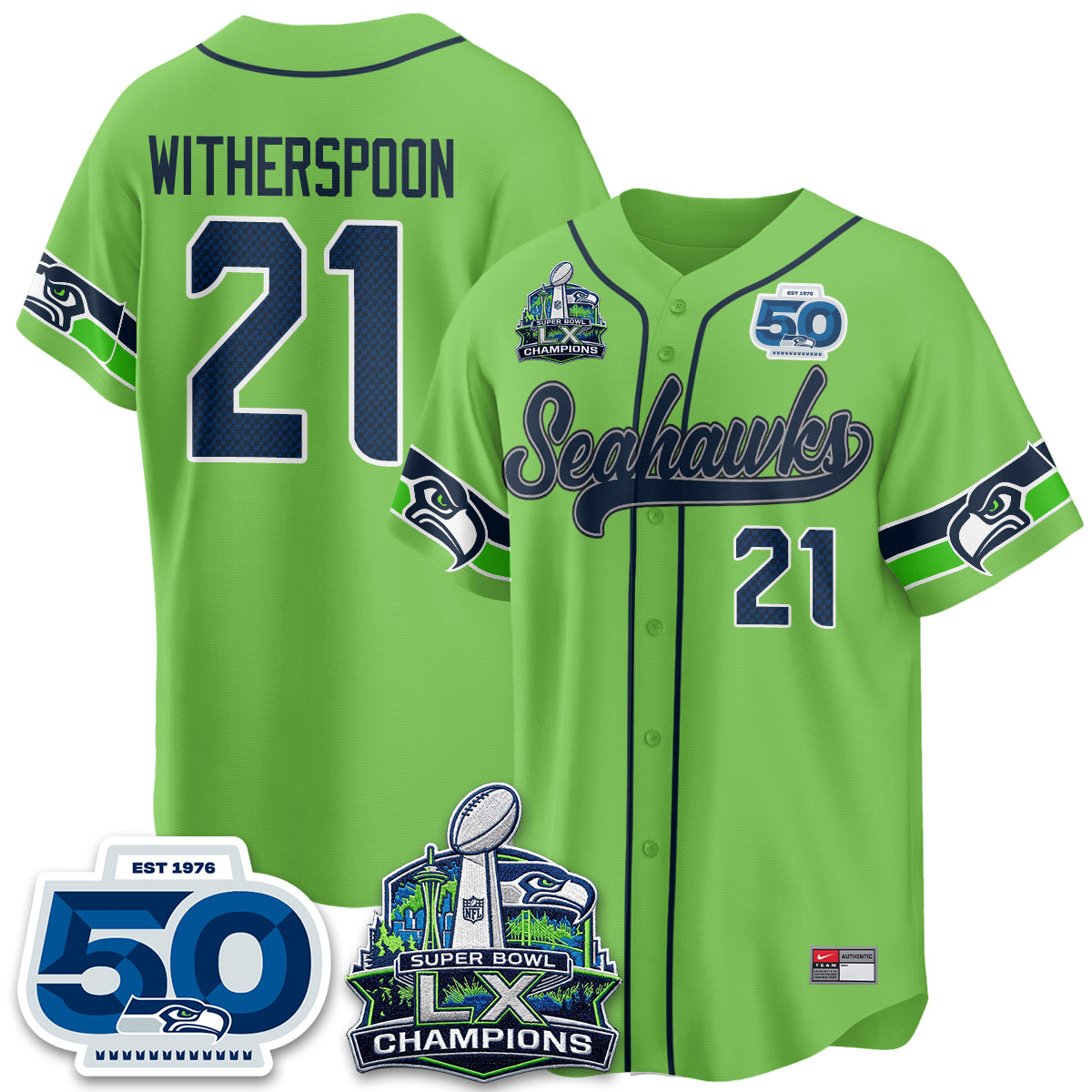 Seattle Seahawks SB LX Champs Vapor Baseball Jersey - Stitch