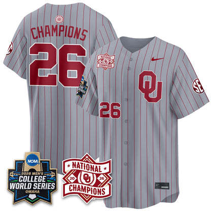 Oklahoma Sooners 2026 NCAA Baseball Men's College World Series Champions Vapor Jersey - Stitched