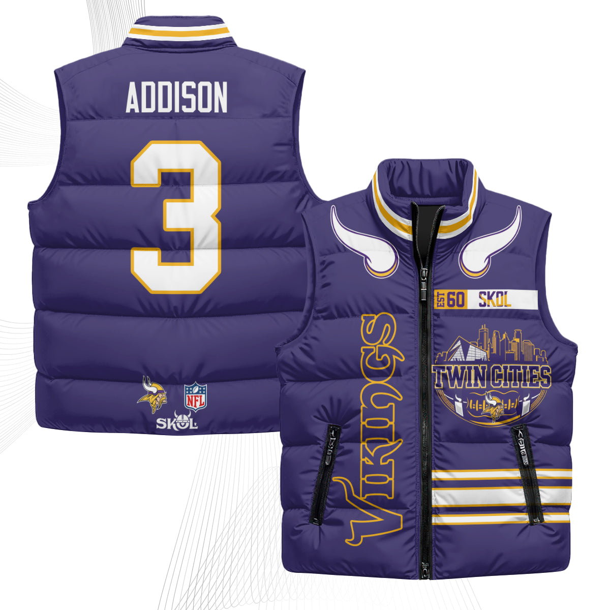 Minnesota Vikings Twin City Puffer Vest - Printed