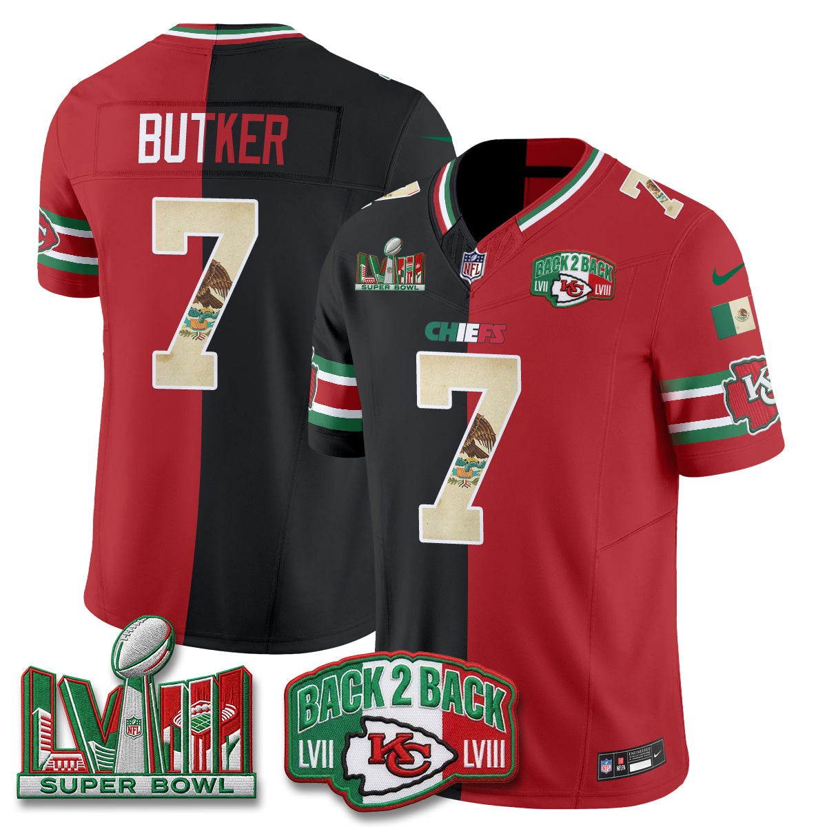 Kansas City Chiefs Mexico Split Edition Vapor Jersey - Stitched
