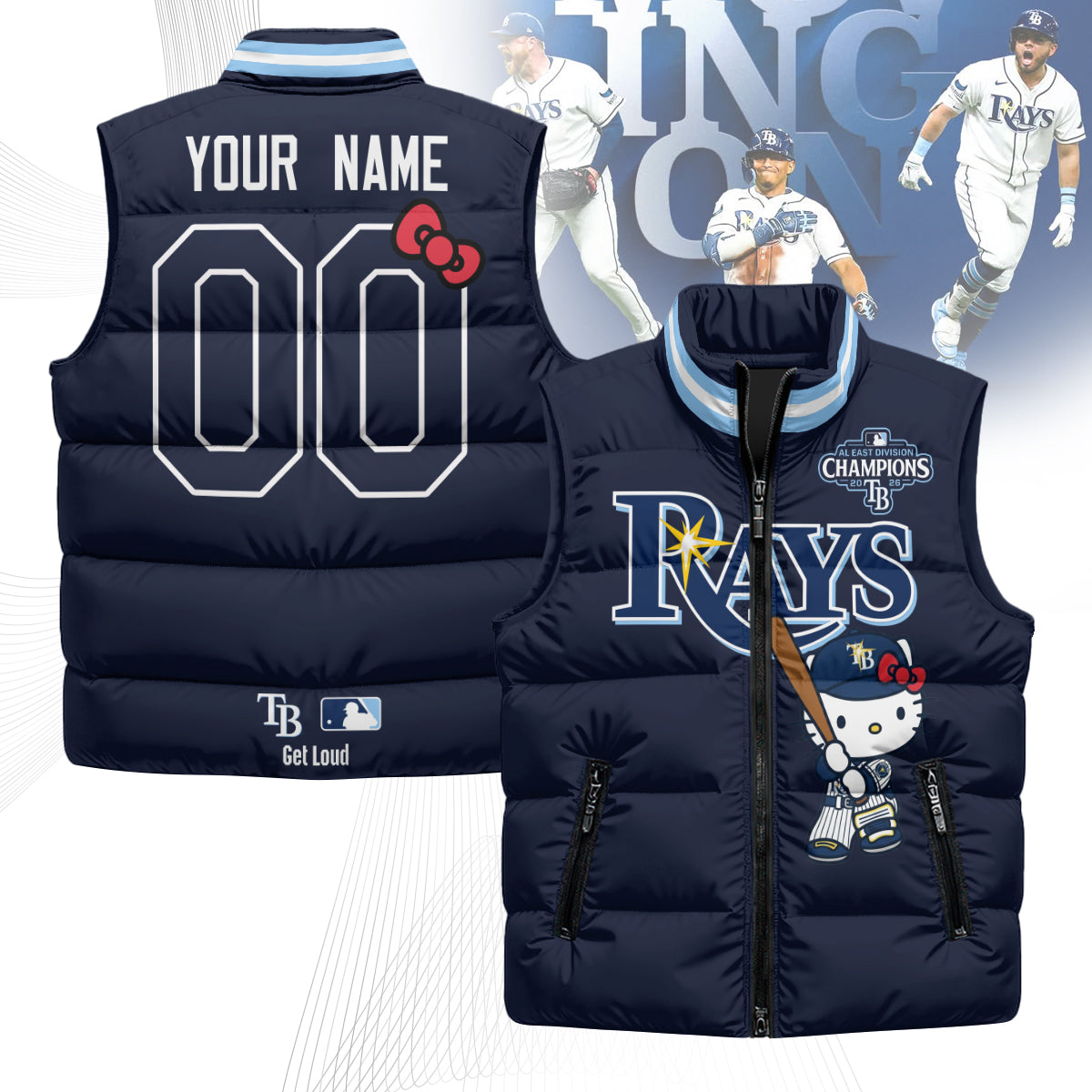 TB x Meow KT 2026 AL East Champs Custom Puffer Vest - Printed