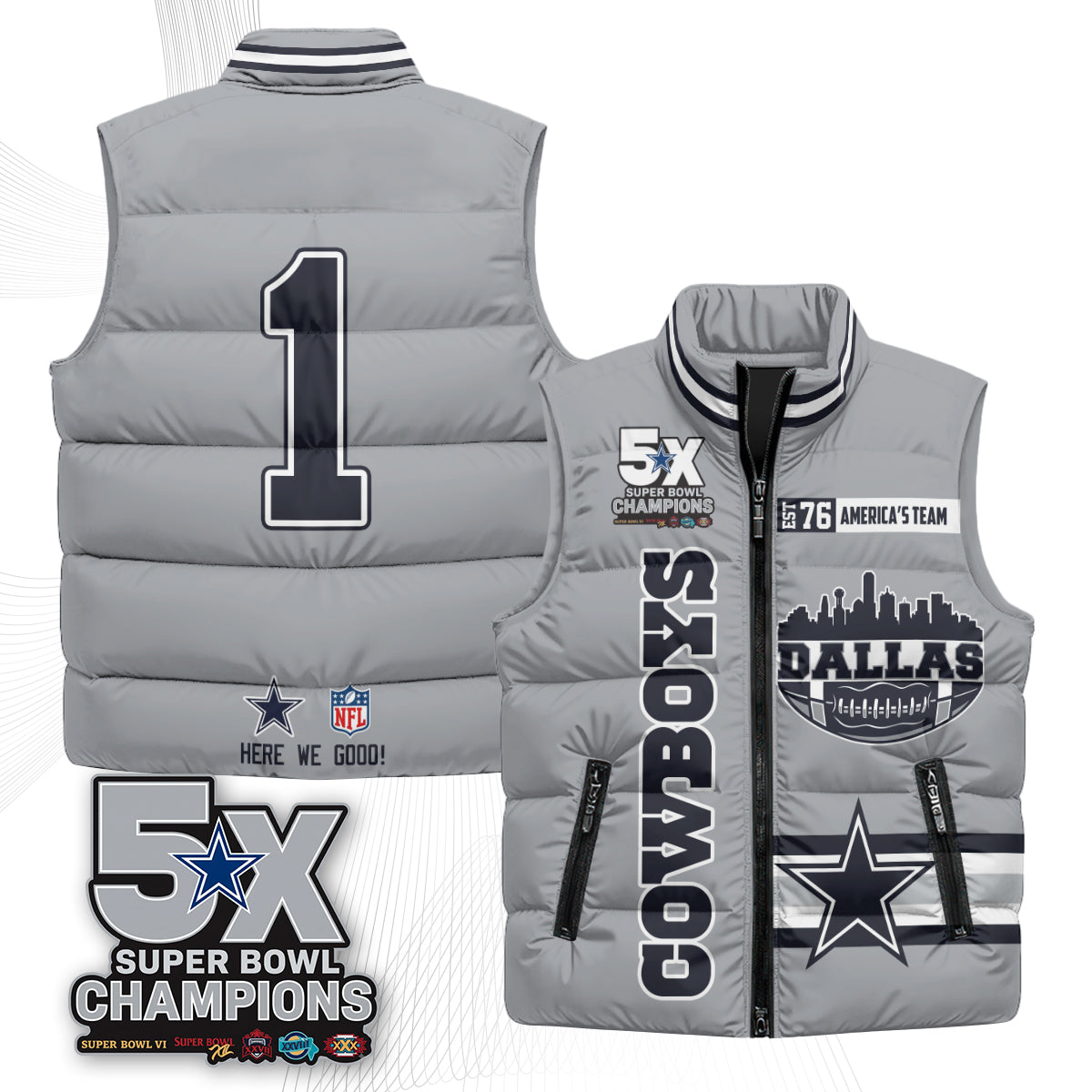 DAL "America's Team" Puffer Vest - Printed