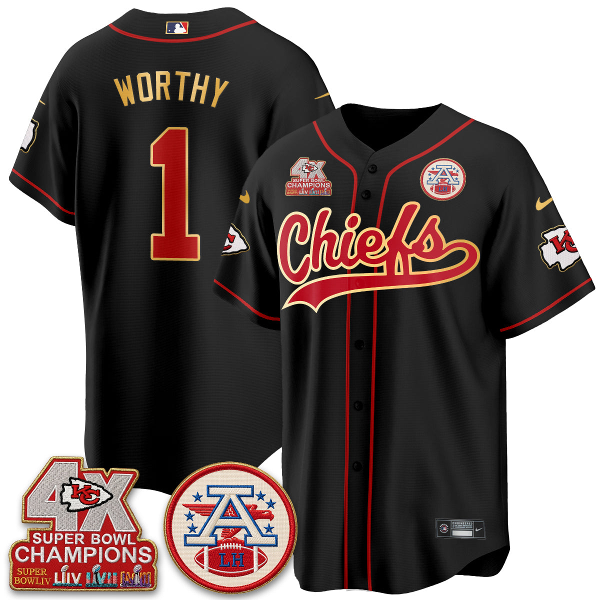 KC 4X Champs Gold Trim Edition Vapor Baseball Jersey - Stitched