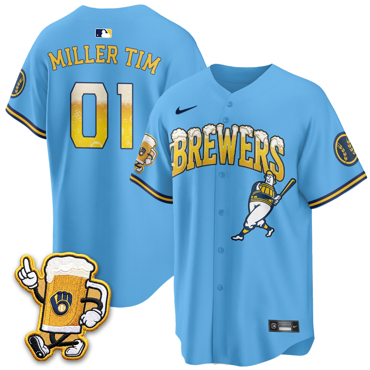 Milwaukee Brewers "Pitcher & Pint" Edition Vapor Jersey V2 - Stitched