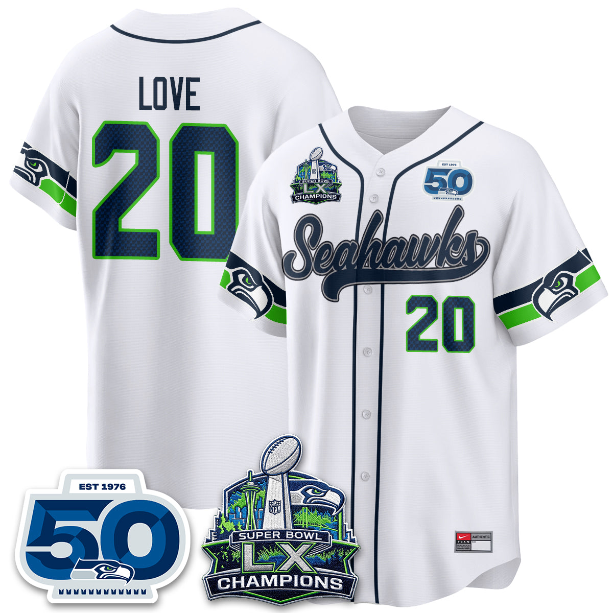 Seattle Seahawks SB LX Champs Vapor Baseball Jersey - Stitch