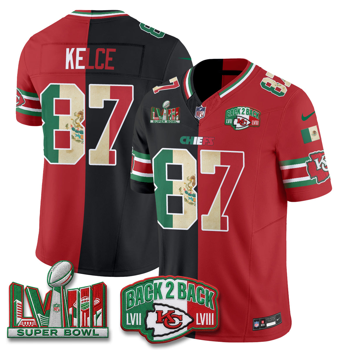 Kansas City Chiefs Mexico Split Edition Vapor Jersey - Stitched