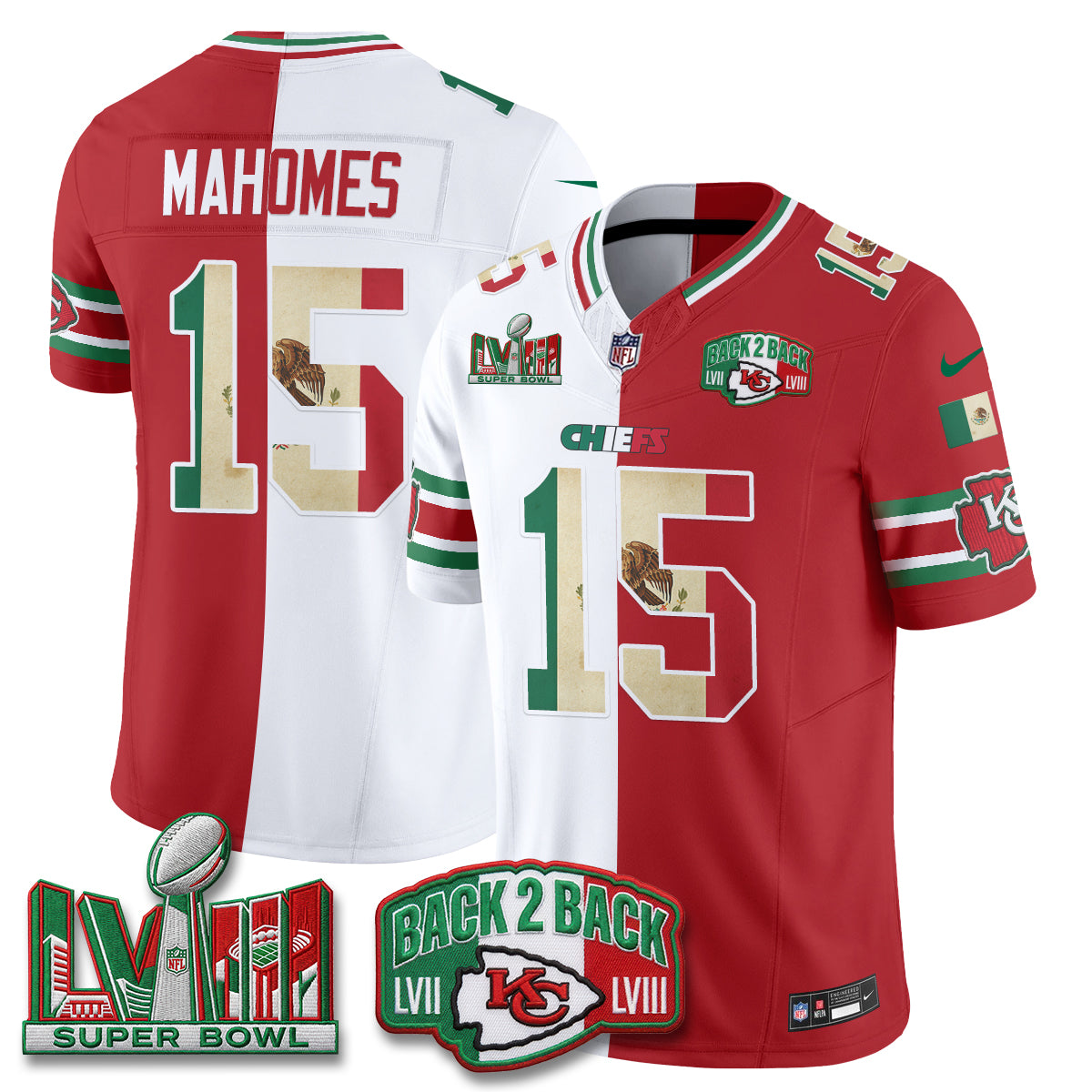 Kansas City Chiefs Mexico Split Edition Vapor Jersey - Stitched