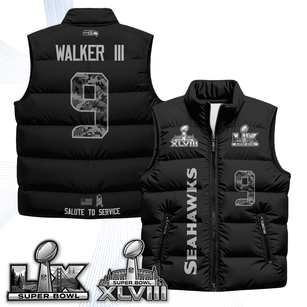Seattle Seahawks 2026 Salute to Service Puffer Vest - Printed