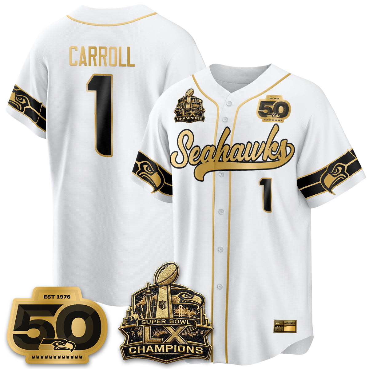 Seattle Seahawks SB LX Champs Vapor Baseball Jersey - Stitch