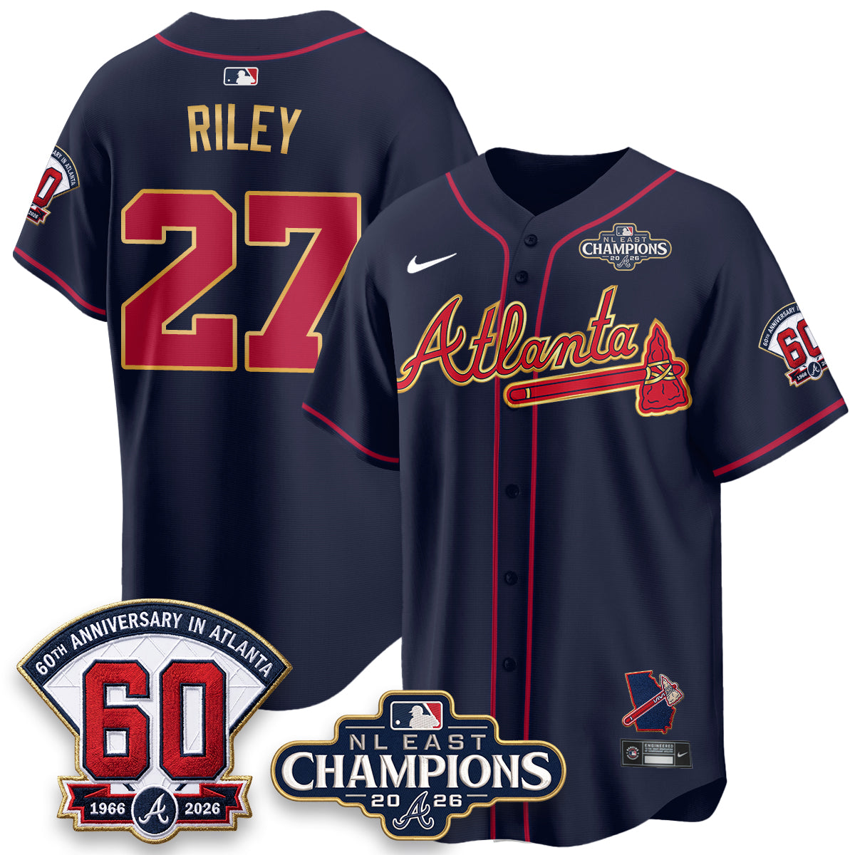 Atlanta Braves 2026 NL East Champs Gold Edition Vapor Jersey - Stitched