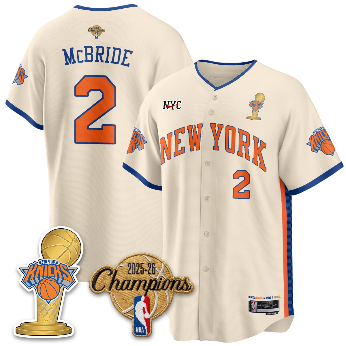 NYK 2026 NBA Champions Vapor Black Gold Jersey - Stitched