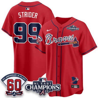 Atlanta Braves 2026 NL East Champs Vapor Jersey - Stitched