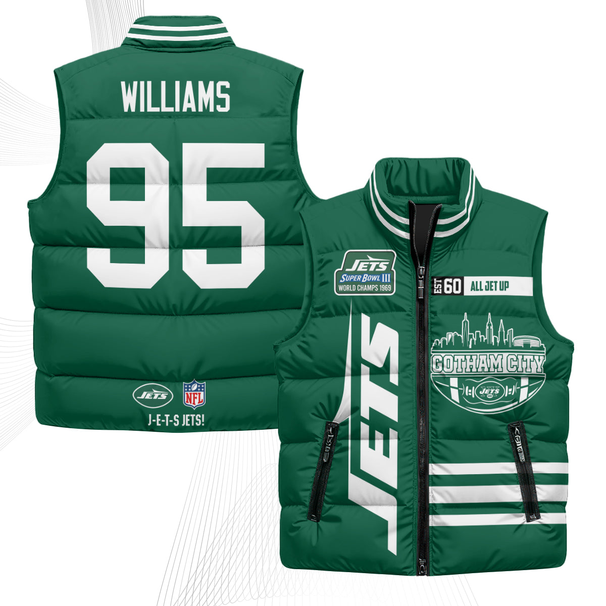 New York Jets Gotham City Puffer Vest - Printed